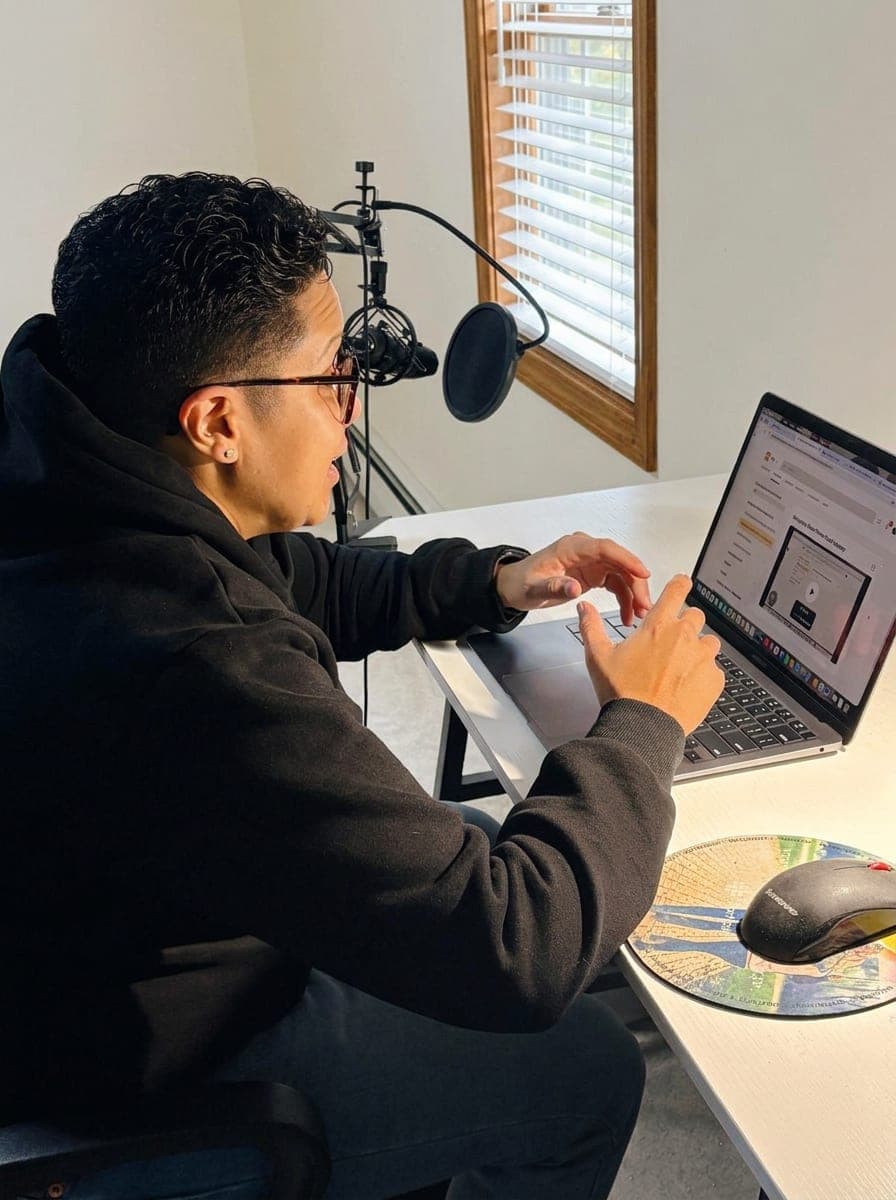 Carissa Perez on a video call at her desk